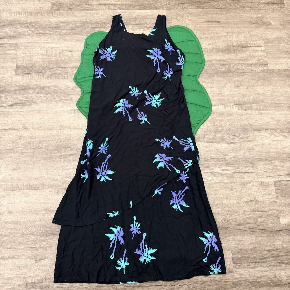 Bali Batiks Womens Small Black Palm Tree Layered Resort Wear Maxi Dress